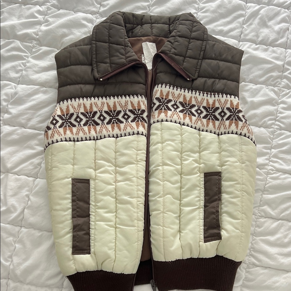 Vintage- Quilted Brown and Cream Puffer Vest